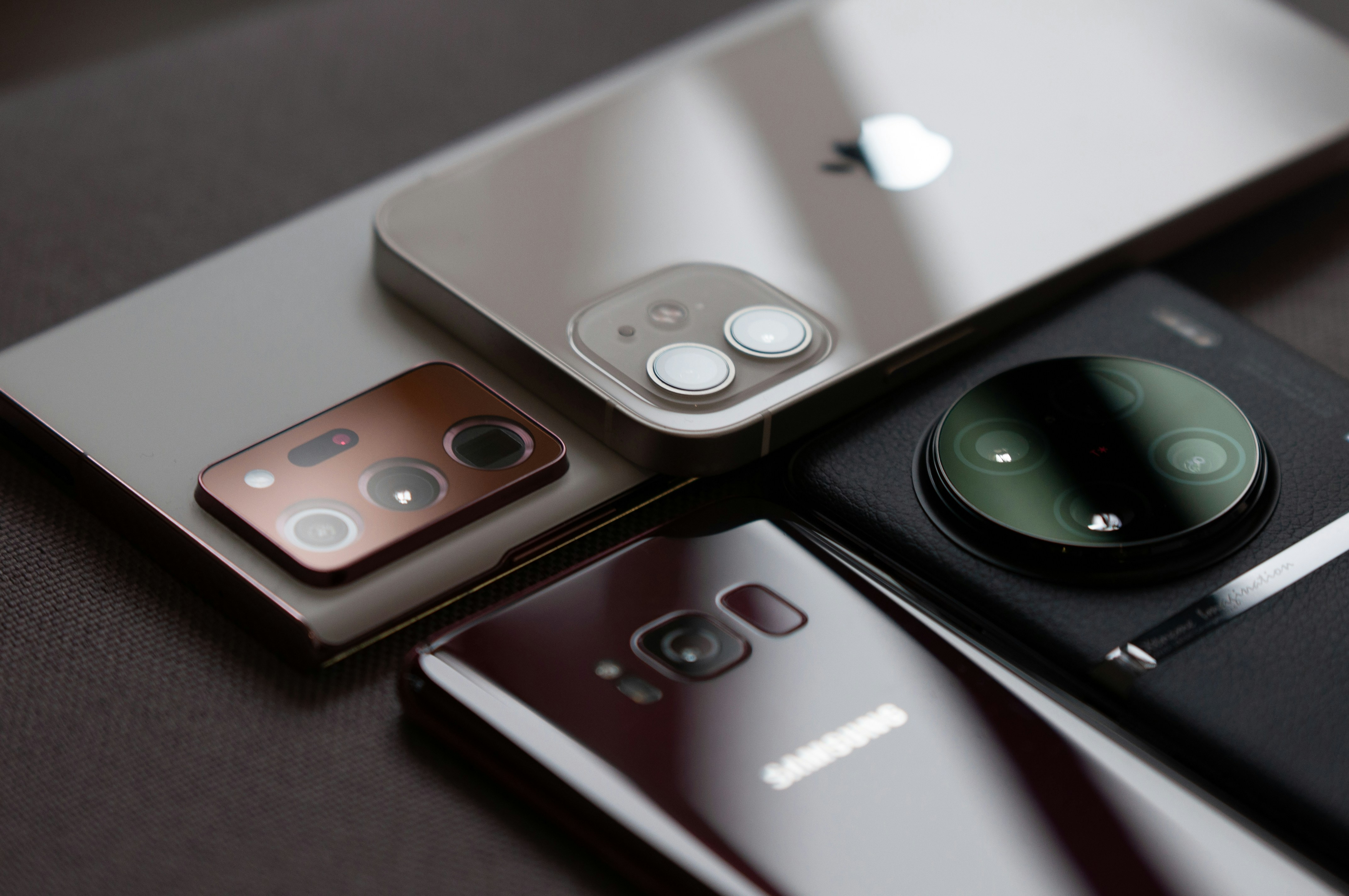 Smartphones on a clean white technology counter